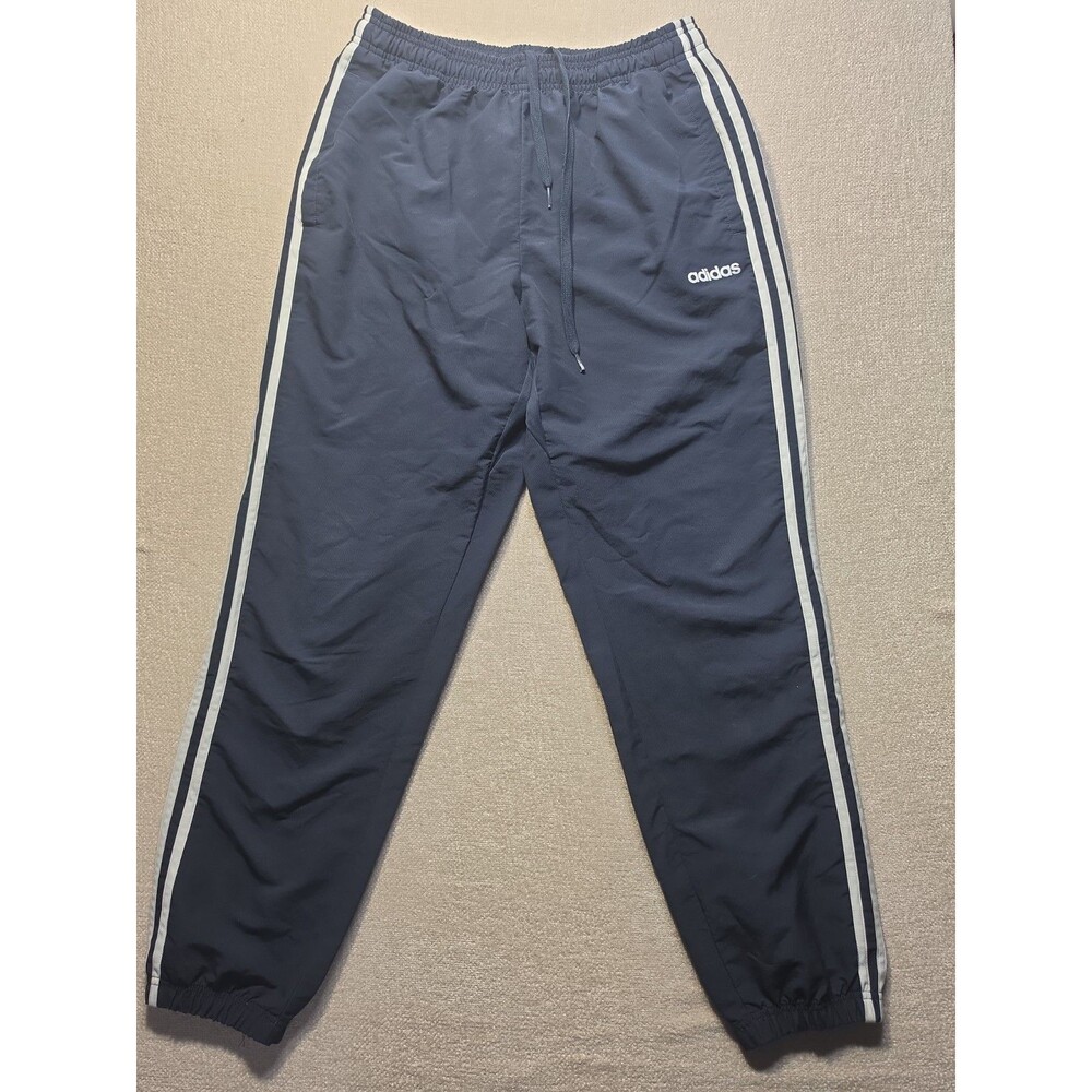 ​Adidas Mens Essentials Woven Track Pants Navy Blue 3-Stripe Wind Pants Size L